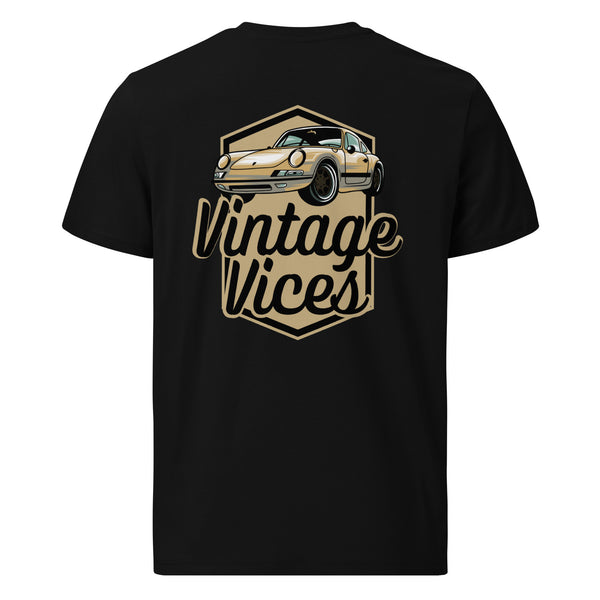 Back view of black Badges T-Shirt by Vintage Vices
