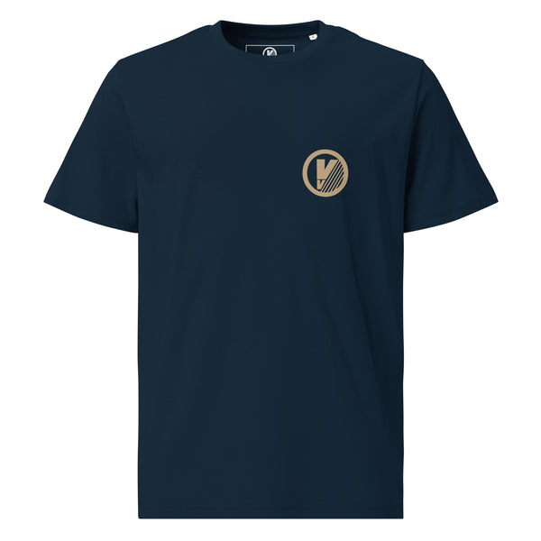 Front view of blue Badges T-Shirt by Vintage Vices
