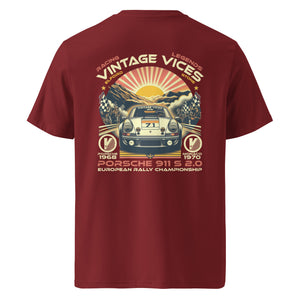 Back view of burgundy Euro-Rally T-Shirt by Vintage Vices
