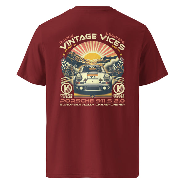 Back view of burgundy Euro-Rally T-Shirt by Vintage Vices