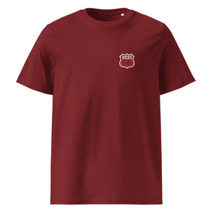Front view of burgundy Euro-Rally T-Shirt by Vintage Vices