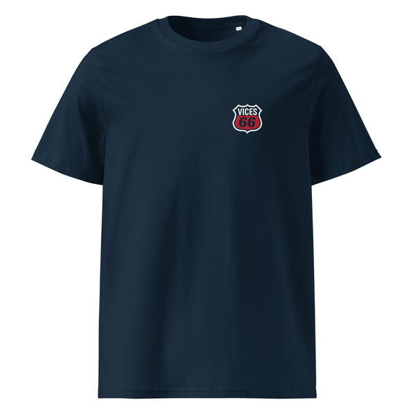 Front view of French navy Euro-Rally T-Shirt by Vintage Vices