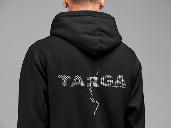 Back view of maroon Targa GA Hoodie by Vintage Vices on male model