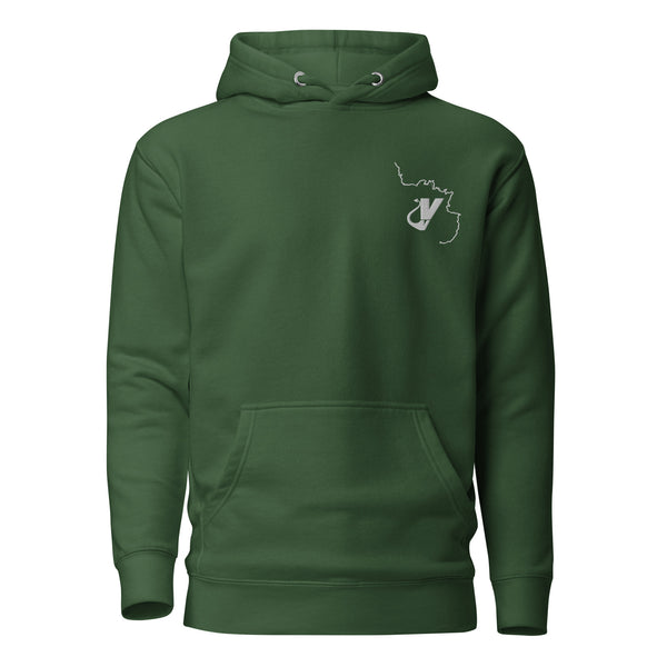 Front view of forest green Targa GA Hoodie by Vintage Vices