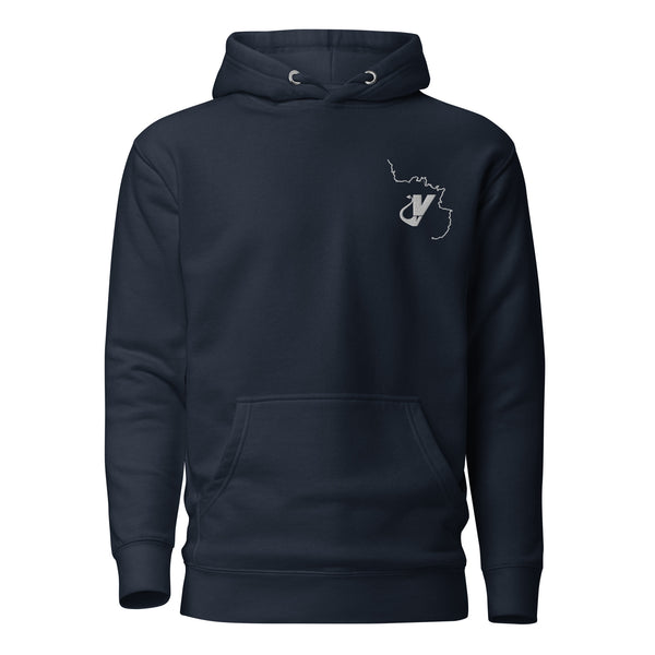 Front view of navy Targa GA Hoodie by Vintage Vices