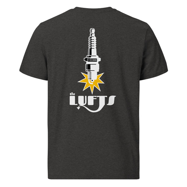 Back view of The Lufts Classic Logo T-Shirt Dark in dark heather grey by Vintage Vices