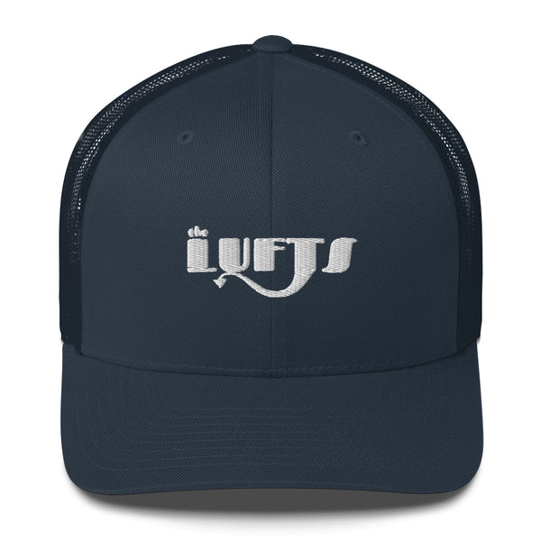 Front view of The Lufts Trucker Cap in navy by Vintage Vices
