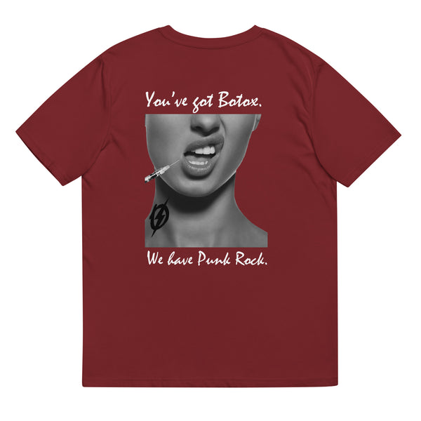 Back view of The Outlaws Botox T-Shirt in burgundy by Vintage Vices