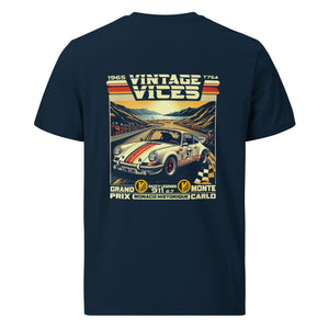 Back view of French navy Vices Historique Dark T-Shirt by Vintage Vices